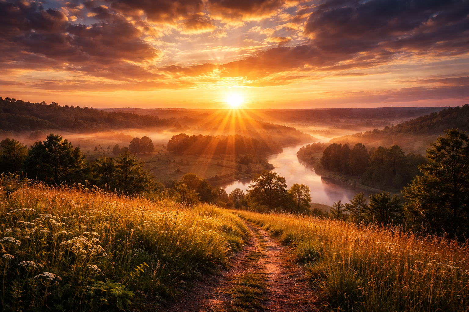 Sunrise over a new path - hope and new beginnings