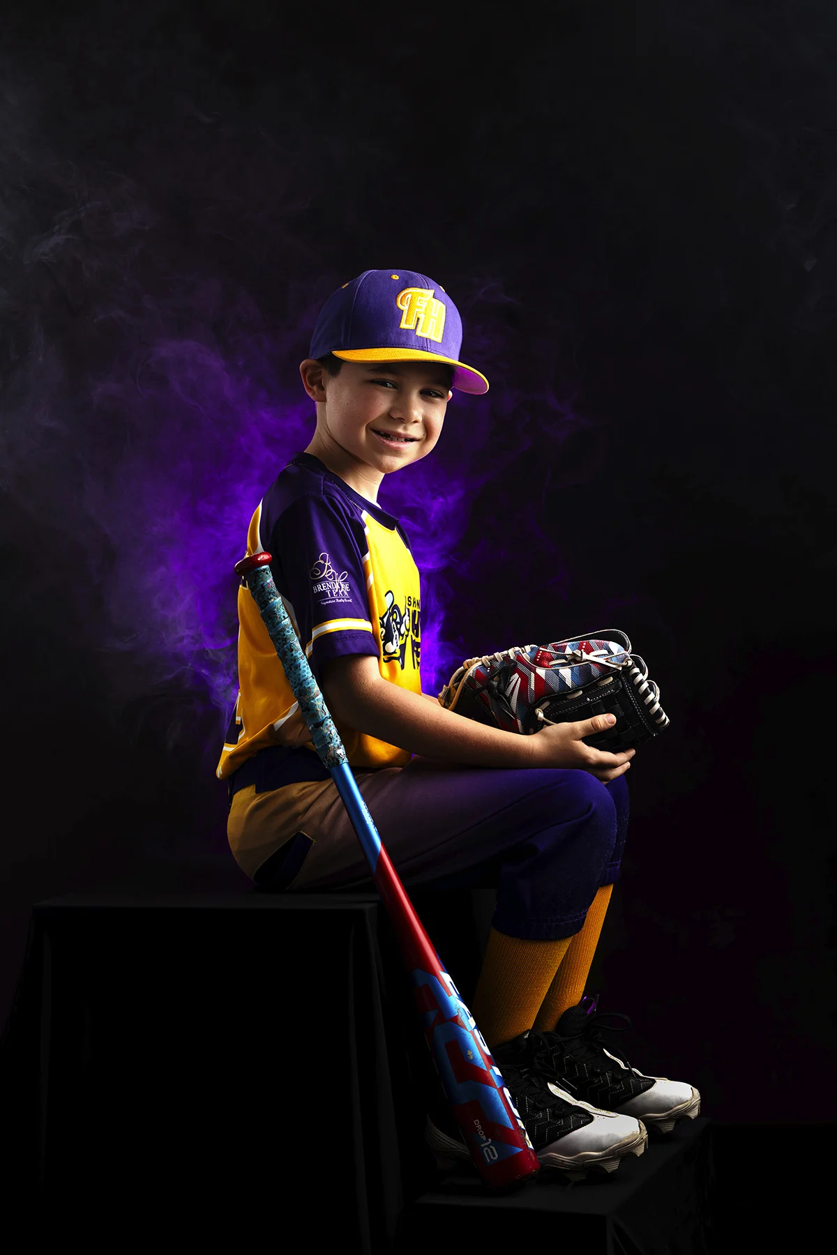 Swimmer in starting block position, dramatic dark lighting