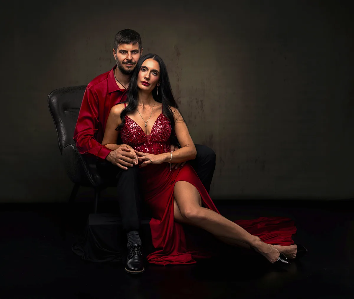 Dark background family portrait