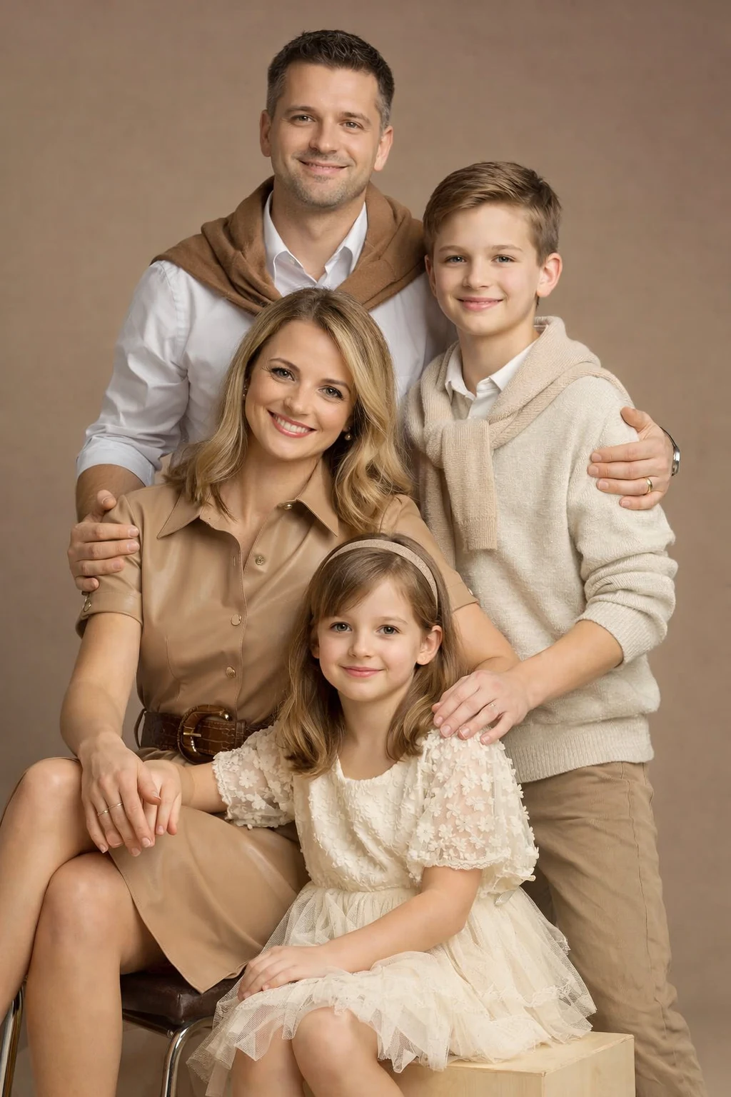 Soft natural family portrait styling — whites, creams and soft neutrals at Noran Shine Studio
